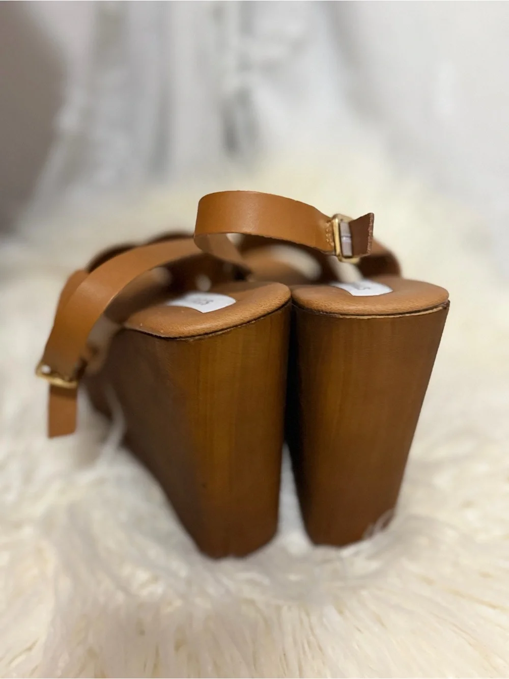 Steve Madden Tan Leather Platform Wedge Sandals Size 8.5 / 39 Fall 26 #015